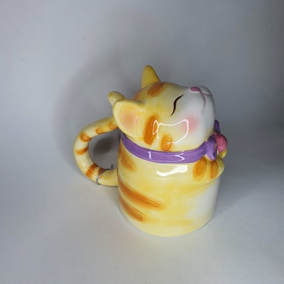 Topsy Turvy Upside Down Yellow Calico Cat Mug - NWT - Picture 7 of 8